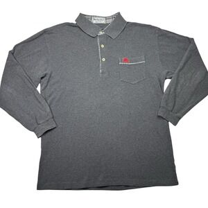 Vintage Burberrys of London Polo Shirt M Gray Nova Check Collar Knight Logo 90s